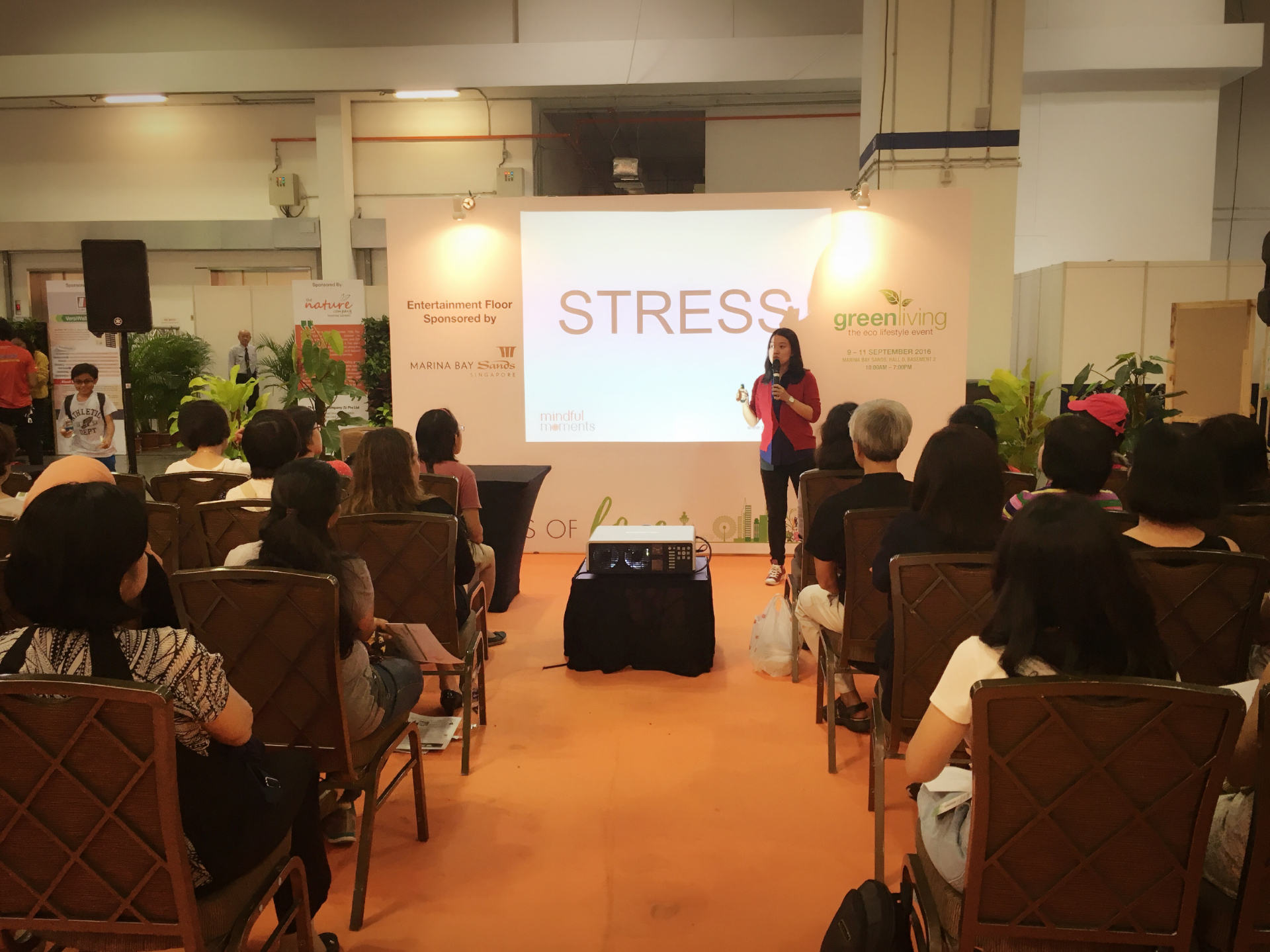 Erin speaking on stress at Green Living, Marina Bay Sands