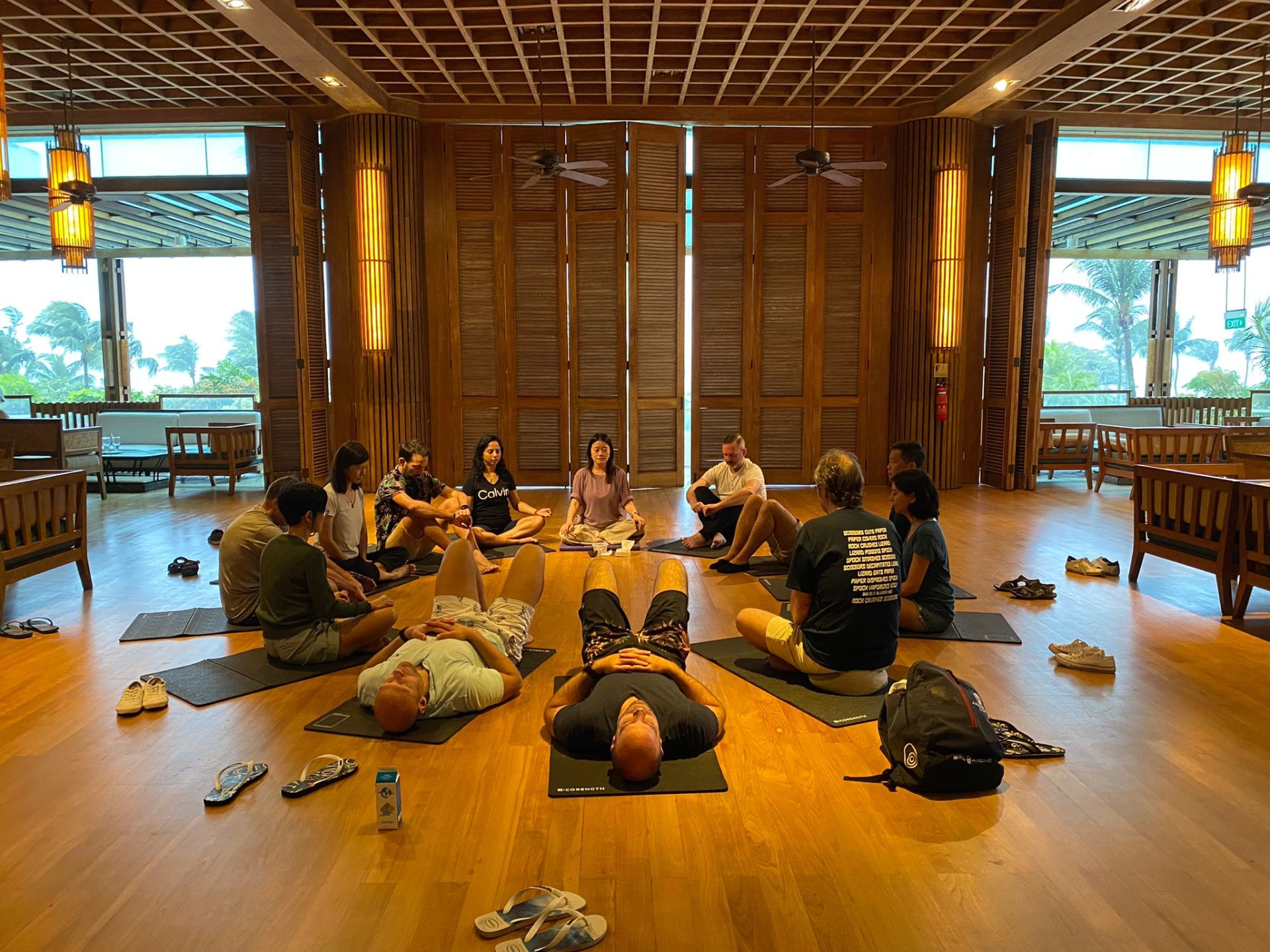 Erin guiding a company retreat meditation session