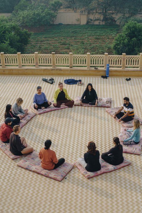 Circle meditation on an open terrace
